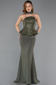 Haki Taşlı Straplez Peplum Kesim Uzun Balık Abiye ABU5457