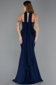 Lacivert Taşlı Straplez Peplum Kesim Uzun Balık Abiye ABU5457