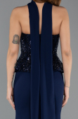 Lacivert Taşlı Straplez Peplum Kesim Uzun Balık Abiye ABU5457