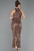 Bakır Halter Yaka Midi Pul Payet Abiye Elbise ABK2474