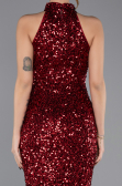 Bordo Halter Yaka Midi Pul Payet Abiye Elbise ABK2474