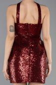 Bordo Straplez Mini Pul Payet Gece Elbisesi ABK2201
