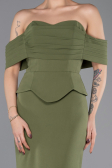 Haki Straplez Peplum Kesim Uzun Abiye Elbise ABU5559
