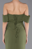 Haki Straplez Peplum Kesim Uzun Abiye Elbise ABU5559