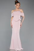 Pudra Straplez Peplum Kesim Uzun Abiye Elbise ABU5559