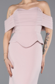 Pudra Straplez Peplum Kesim Uzun Abiye Elbise ABU5559