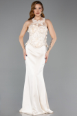 Gold Halter Yaka Taşlı Peplum Kesim Uzun Saten Abiye ABU5601