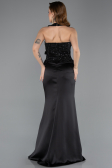 Siyah Halter Yaka Taşlı Peplum Kesim Uzun Saten Abiye ABU5601