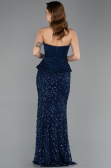 Lacivert Straplez Peplum Detay Uzun Pullu Dantel Balık Abiye ABU5612