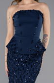 Lacivert Straplez Peplum Detay Uzun Pullu Dantel Balık Abiye ABU5612