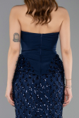 Lacivert Straplez Peplum Detay Uzun Pullu Dantel Balık Abiye ABU5612