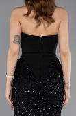 Siyah Straplez Peplum Detay Uzun Pullu Dantel Balık Abiye ABU5612