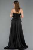 Siyah Straplez Peplum Kesim Kuyruklu Uzun Dantel Abiye ABU5615