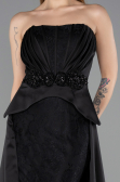 Siyah Straplez Peplum Kesim Kuyruklu Uzun Dantel Abiye ABU5615