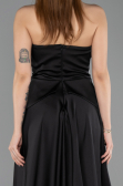 Siyah Straplez Peplum Kesim Kuyruklu Uzun Dantel Abiye ABU5615
