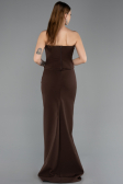 Kahve Taşlı Straplez Yaka Peplum Uzun Abiye Elbise ABU5610