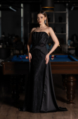 Siyah Straplez Peplum Kesim Kuyruklu Uzun Dantel Abiye ABU5615