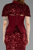 Bordo Straplez Üstü Portatif Peplum Uzun Pullu Abiye ABU5640