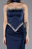 Lacivert Taşlı Straplez Peplum Kesim Uzun Saten Balık Abiye ABU5644
