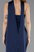 Lacivert Taşlı Straplez Peplum Kesim Uzun Saten Balık Abiye ABU5644