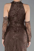Kahve Halter Yaka Eldivenli Uzun Dantel Balık Abiye ABU5598