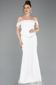 Ekru Straplez Peplum Kesim Uzun Dantel Abiye Elbise ABU5685