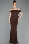 Kahve Straplez Peplum Kesim Uzun Dantel Abiye Elbise ABU5685