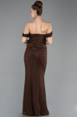 Kahve Straplez Peplum Kesim Uzun Dantel Abiye Elbise ABU5685