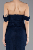 Lacivert Straplez Peplum Kesim Uzun Dantel Abiye Elbise ABU5685