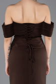 Kahve Straplez Peplum Kesim Uzun Abiye Elbise ABU5559