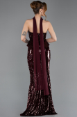 Bordo Straplez Yaka Peplum Kesim Uzun Pul Payet Abiye ABU5721