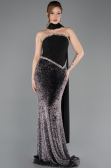 Siyah Asimetrik Straplez Peplum Uzun Pullu Balık Abiye ABU5703