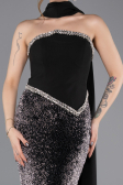 Siyah Asimetrik Straplez Peplum Uzun Pullu Balık Abiye ABU5703