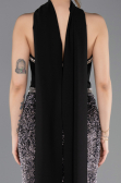 Siyah Asimetrik Straplez Peplum Uzun Pullu Balık Abiye ABU5703