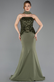 Haki Pullu Straplez Peplum Kesim Uzun Balık Abiye ABU5704