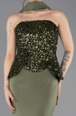 Haki Pullu Straplez Peplum Kesim Uzun Balık Abiye ABU5704