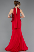 Kırmızı Pullu Straplez Peplum Kesim Uzun Balık Abiye ABU5704