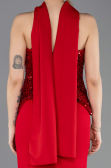 Kırmızı Pullu Straplez Peplum Kesim Uzun Balık Abiye ABU5704