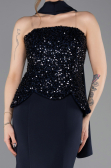 Lacivert Pullu Straplez Peplum Kesim Uzun Balık Abiye ABU5704