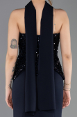 Lacivert Pullu Straplez Peplum Kesim Uzun Balık Abiye ABU5704