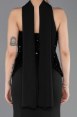 Siyah Pullu Straplez Peplum Kesim Uzun Balık Abiye ABU5704