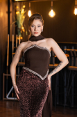 Kahve Asimetrik Straplez Peplum Uzun Pullu Balık Abiye ABU5703