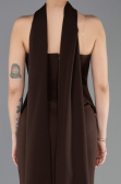Kahve Straplez Peplum Kesim Uzun Abiye Elbise ABU5735
