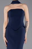 Lacivert Straplez Peplum Kesim Uzun Abiye Elbise ABU5735