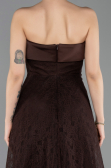Kahve Straplez Midi Dantel Davet Elbisesi ABK2538