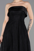 Siyah Straplez Midi Dantel Davet Elbisesi ABK2538