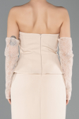 Bej Straplez Peplum Midi Davet Elbisesi ABK2539