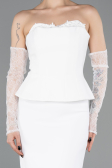 Ekru Straplez Peplum Midi Davet Elbisesi ABK2539