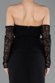 Siyah Straplez Peplum Midi Davet Elbisesi ABK2539