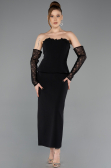 Siyah Straplez Peplum Midi Davet Elbisesi ABK2539